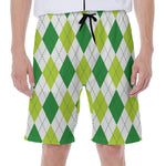 White And Green Argyle Pattern Print Men's Beach Shorts