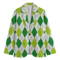White And Green Argyle Pattern Print Men's Blazer
