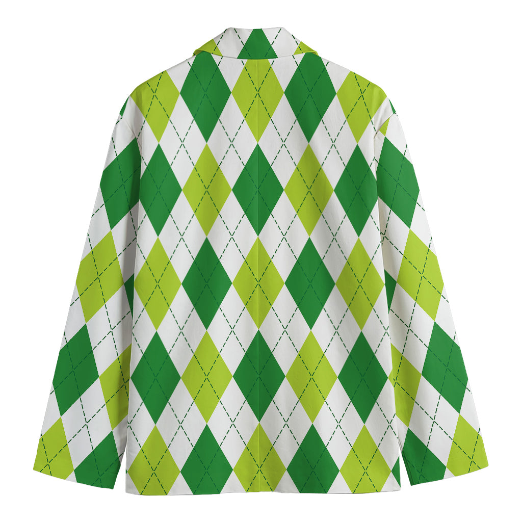White And Green Argyle Pattern Print Men's Blazer
