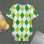 White And Green Argyle Pattern Print Men's Bodysuit