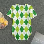 White And Green Argyle Pattern Print Men's Bodysuit