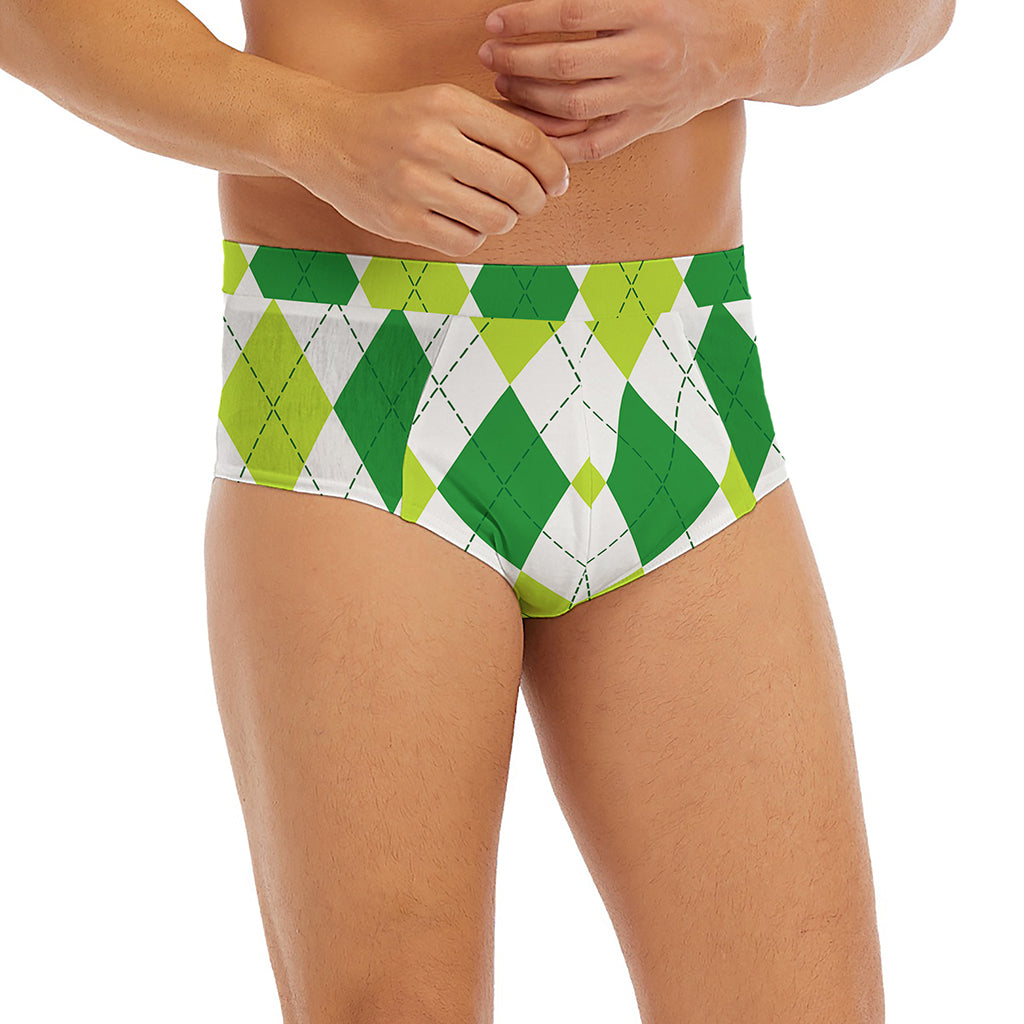 White And Green Argyle Pattern Print Men's Briefs