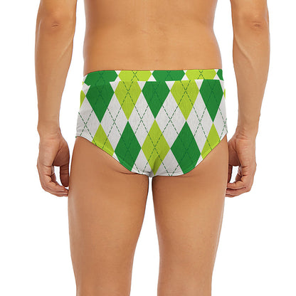 White And Green Argyle Pattern Print Men's Briefs