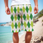 White And Green Argyle Pattern Print Men's Cargo Shorts
