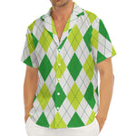 White And Green Argyle Pattern Print Men's Deep V-Neck Shirt