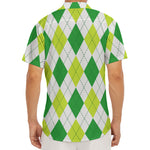 White And Green Argyle Pattern Print Men's Deep V-Neck Shirt