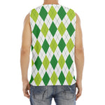 White And Green Argyle Pattern Print Men's Fitness Tank Top