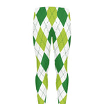 White And Green Argyle Pattern Print Men's leggings