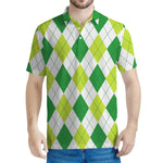 White And Green Argyle Pattern Print Men's Polo Shirt