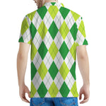 White And Green Argyle Pattern Print Men's Polo Shirt