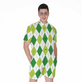 White And Green Argyle Pattern Print Men's Romper