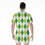 White And Green Argyle Pattern Print Men's Rompers