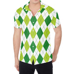 White And Green Argyle Pattern Print Men's Shirt