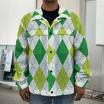 White And Green Argyle Pattern Print Men's Shirt Jacket