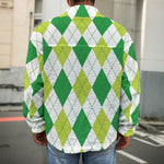 White And Green Argyle Pattern Print Men's Shirt Jacket