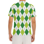 White And Green Argyle Pattern Print Men's Short Sleeve Rash Guard