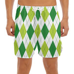 White And Green Argyle Pattern Print Men's Split Running Shorts