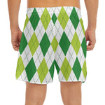White And Green Argyle Pattern Print Men's Split Running Shorts