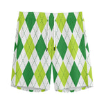 White And Green Argyle Pattern Print Men's Sports Shorts