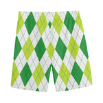White And Green Argyle Pattern Print Men's Sports Shorts