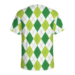 White And Green Argyle Pattern Print Men's Sports T-Shirt