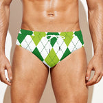 White And Green Argyle Pattern Print Men's Swim Briefs