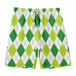 White And Green Argyle Pattern Print Men's Swim Trunks