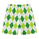 White And Green Argyle Pattern Print Men's Swim Trunks