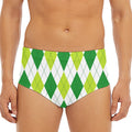 White And Green Argyle Pattern Print Men's Triangle Swim Briefs
