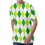 White And Green Argyle Pattern Print Men's Velvet T-Shirt