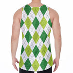 White And Green Argyle Pattern Print Men's Velvet Tank Top