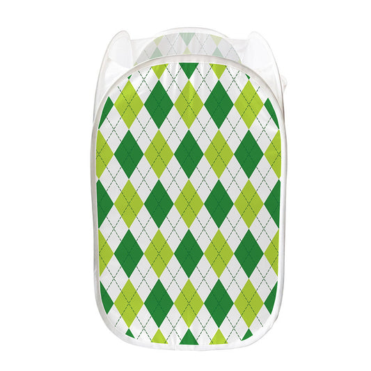 White And Green Argyle Pattern Print Mesh Laundry Hamper