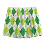 White And Green Argyle Pattern Print Mesh Shorts