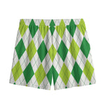 White And Green Argyle Pattern Print Mesh Shorts