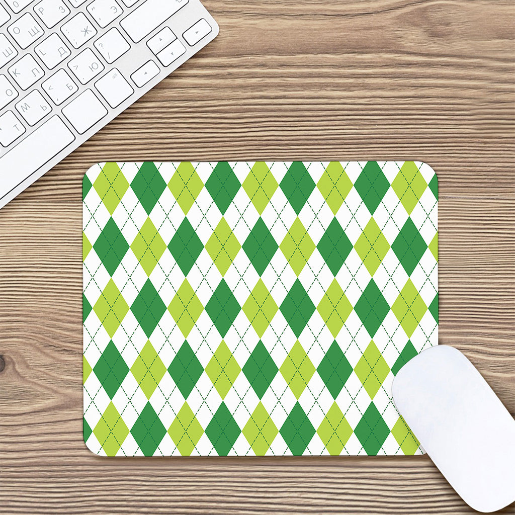 White And Green Argyle Pattern Print Mouse Pad