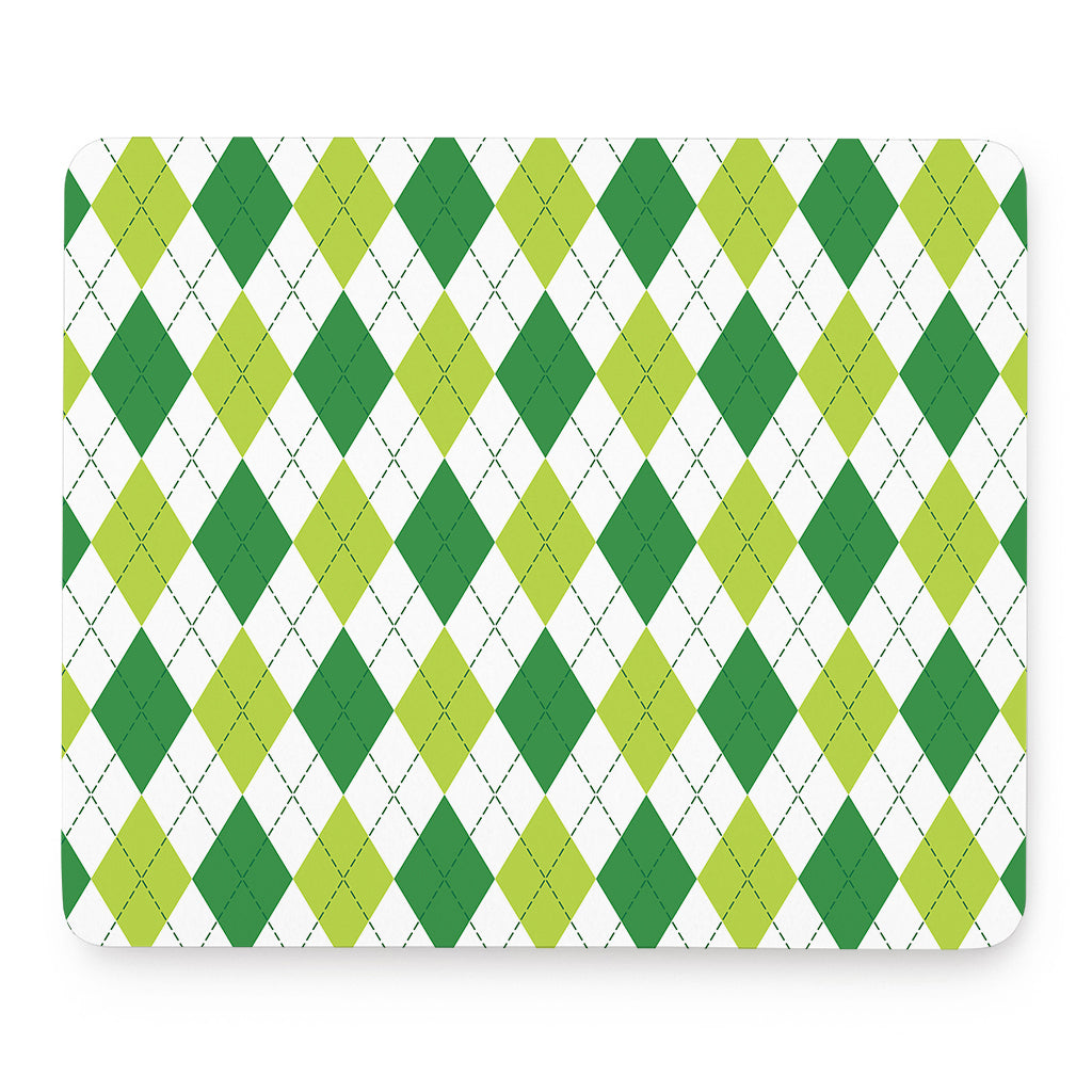 White And Green Argyle Pattern Print Mouse Pad