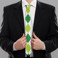 White And Green Argyle Pattern Print Necktie