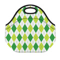 White And Green Argyle Pattern Print Neoprene Lunch Bag
