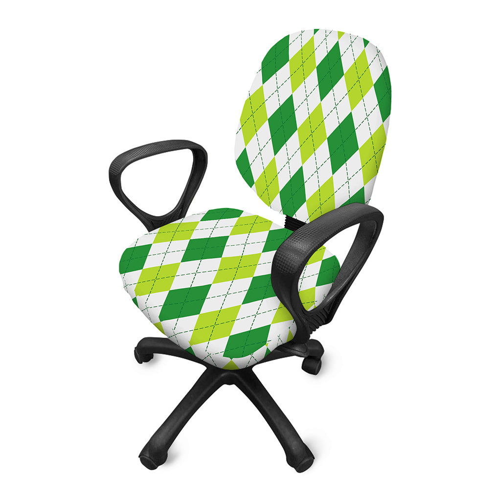 White And Green Argyle Pattern Print Office Chair Cover