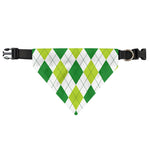 White And Green Argyle Pattern Print Over The Collar Dog Bandana