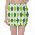 White And Green Argyle Pattern Print Pencil Mini Skirt
