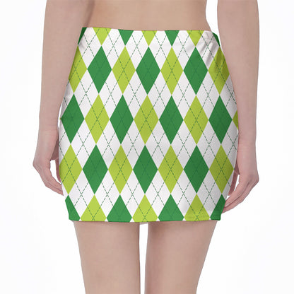 White And Green Argyle Pattern Print Pencil Mini Skirt