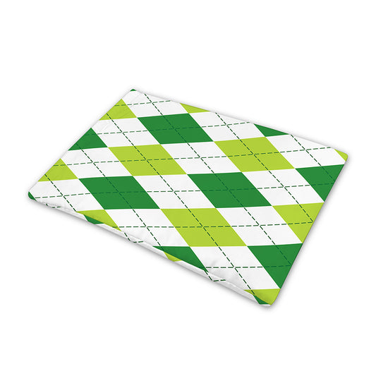 White And Green Argyle Pattern Print Pet Cooling Mat Cover
