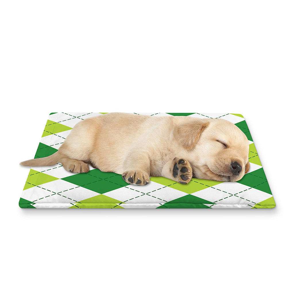 White And Green Argyle Pattern Print Pet Cooling Mat Cover
