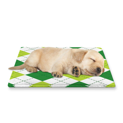 White And Green Argyle Pattern Print Pet Cooling Mat Cover