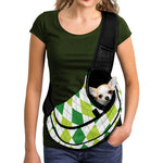White And Green Argyle Pattern Print Pet Sling Carrier