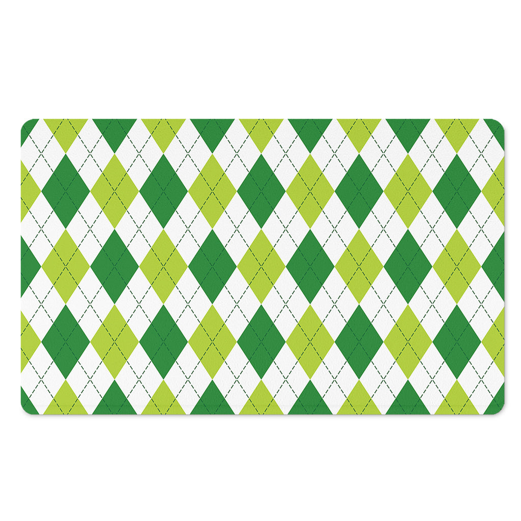 White And Green Argyle Pattern Print Polyester Doormat
