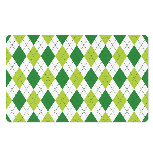 White And Green Argyle Pattern Print Polyester Doormat
