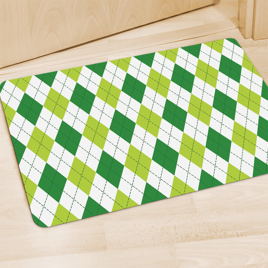 White And Green Argyle Pattern Print Polyester Doormat