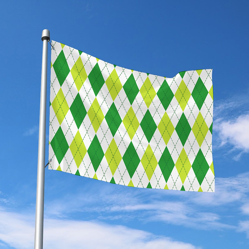 White And Green Argyle Pattern Print Polyester Flag